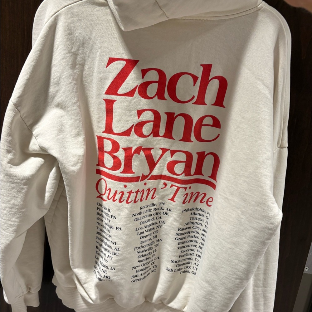 Zach Brayan Quittin’ Time Tour White Hoodie with Red Graphics